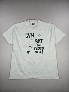 VINTAGE 90s Gym Rat and Proud of It T-Shirt Made in USA Single Stitch Gray XL